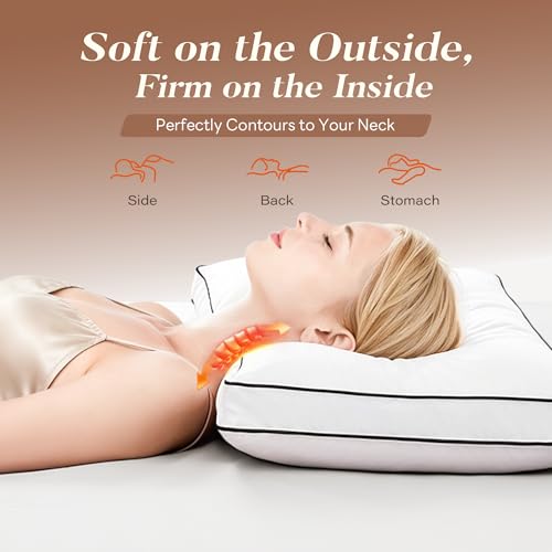 Mosluna Feather Down Pillows Queen Size Set of 2, Hotel Collection Bed Pillows 2 Pack, Medium Firm Pillow for Side, Back or Stomach Sleepers, Downproof, Gusset Design 20x30 in. by Mosluna - Image 3