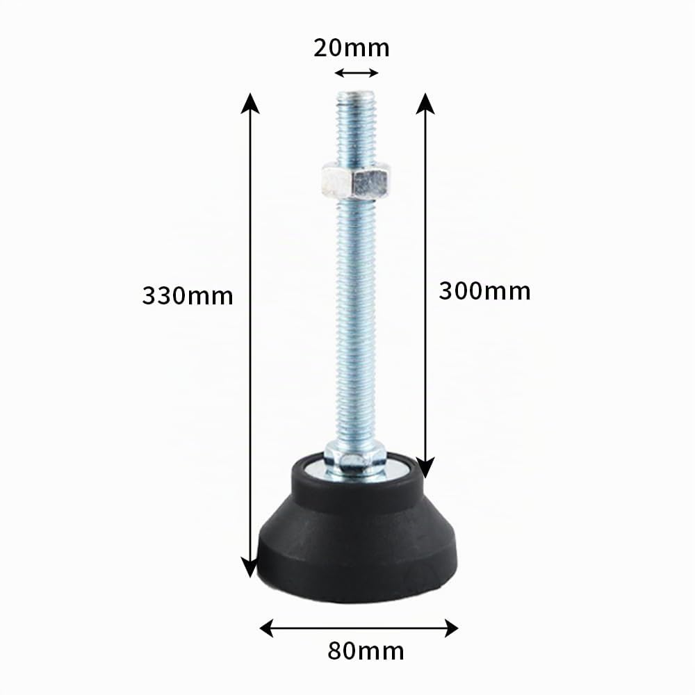 Niveladores Base de Goma, 2 Pcs M20 Patas Regulables para Muebles, Metal Roscadas Pie Nivelador, para Maquinaria de Fábricas Grandes, Bancos de Trabajo(D80*M20*L300)