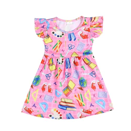 Toddler Girls Back to School Dress Cartoon Casual Toy Print Dresses Short Sleeves Summer Dress 2-8Y