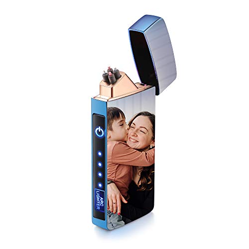 Custom Photo Lighter Personality USB Lighter Personalized Cool Lighter with Your Picture, Engraved Lighter USB Rechargeable Windproof Lighter (Blue)