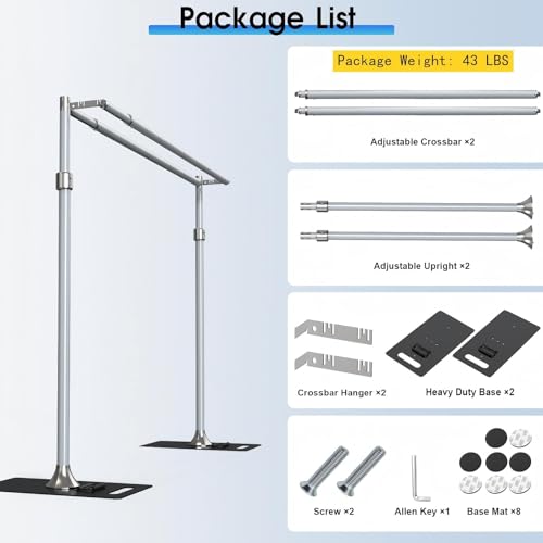 ALTSON Photo Backdrop Stand Heavy Duty 9.2x9.2Ft, Double Crossbar Pipe and Drape Stand Kit, Adjustable Metal Frame Background Stand with Flat Base for Wedding Party Birthday Photography Decoration by ALTSON - Image 8