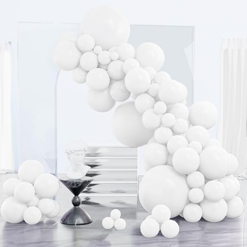 PartyWoo White Balloons 123pcs Different Sizes of 18 12 10 5 Inch