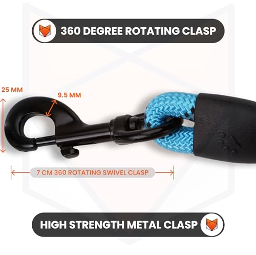 Image of Wooflix Heavy Duty Nylon Dog Leash | Anti Slip Padded Handle Long Dog Leash | Highly Reflective Leash for Dogs | Dog Rope for Medium & Large Dogs | Dog Training Leash | (Blue, 6.5 Feet Long)