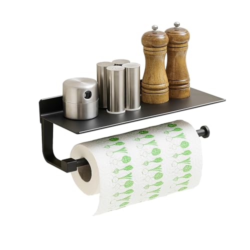 Paper Towel Holder Wall Mount - for Bathroom Hand Towel Holder for Bathroom Black Paper Towel Holder with Shelf (Matter Black)