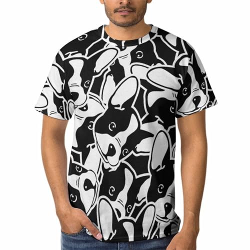 T-shirts à col rond homme imprimé chien noir et blanc pour look weekend