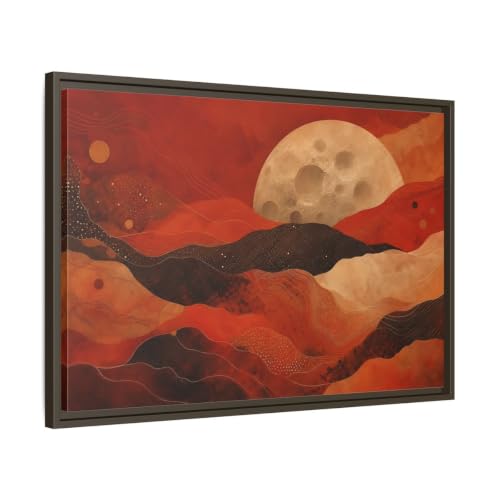 Tableau science fiction de lune rouge 75x50 cm avec cadre espresso
