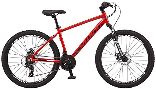 Image of Schwinn High Timber ALX Mountain Bike for Adult Men Women, 26-Inch Wheels, 21-Speeds, Front Suspension, Aluminum Frame, Mechanical Disc Brakes, Red