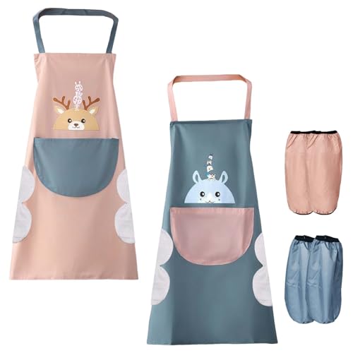 Set de 2 Delantales Impermeables de Cocina con Bolsillos y Mangas, Chef Delantales, Lavables a Máquina, Unisex para Mujer y Hombre para Cocina, Jardín, Restaurante y Manualidades