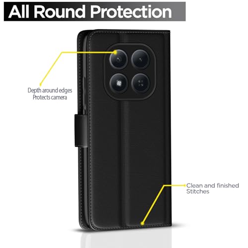 Image of Amazon Basics Flip Cover for Redmi Note 15 Pro 5G Leather Finish | Wallet Stand and Shock Proof | Inside TPU with Card Pockets | Complete Protection Flip Case (Black)