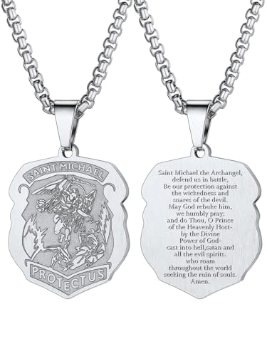 Image of U7 Saint Michael Necklace for Men,Stainless Steel /18K Gold Plated St Michael Archangel /Saint Benedict /Saint Christopher Pendant Amulet Necklace for Men Women