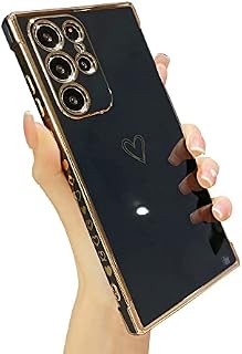 Tzomsze Case Designed for Samsung Galaxy S22 Ultra, Women Cute Love Heart Pattern Luxury Plating Soft TPU Edge Bumper Phone Cover, Shockproof Reinforced Corners Case for Galaxy S22 Ultra 6.8'', Black