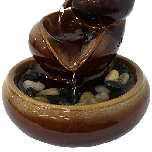 Sunnydaze Tiered Vessels 10-Inch Indoor Ceramic Tabletop Fountain - Electric Submersible Pump With Adjustable Flow Brown #TOP5