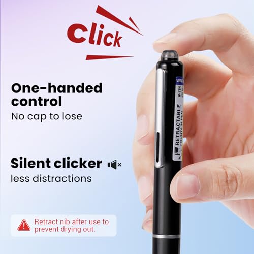 Image of WRITECH Retractable Fountain Pen Set: Fine Nib Black Ink Pens Includes 5 Ink Cartridges Smooth Writing for Sketching Journaling Calligraphy Gift (Black)