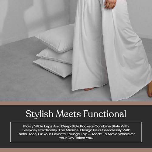 Image of Lunya Organic Pima Wide Leg Cotton Pants for Women - Organic Cotton Palazzo Pants - High Rise Wide Waistband