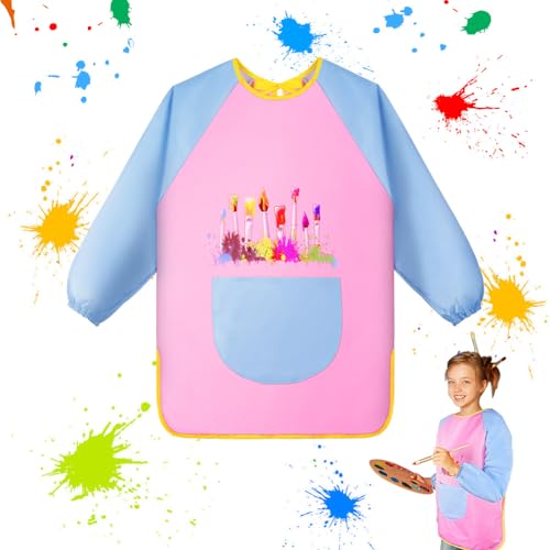 OSDUE Kids Painting Aprons Kids Art Smock Toddler Children Aprons Age 7-12 Waterproof Play Apron Long Sleeve Toddler with Pockets for Painting Cooking Eating Crafts