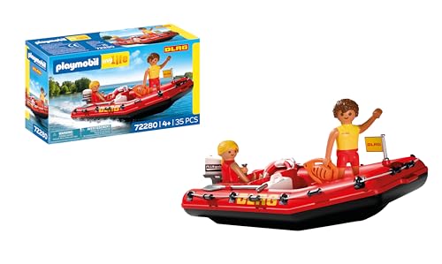 PLAYMOBIL | City Action | Barco de Rescate | Lancha neumática con Motor fueraborda, Salvavidas y Equipo de Rescate acuático | para niños a Partir de 4 años | 72280