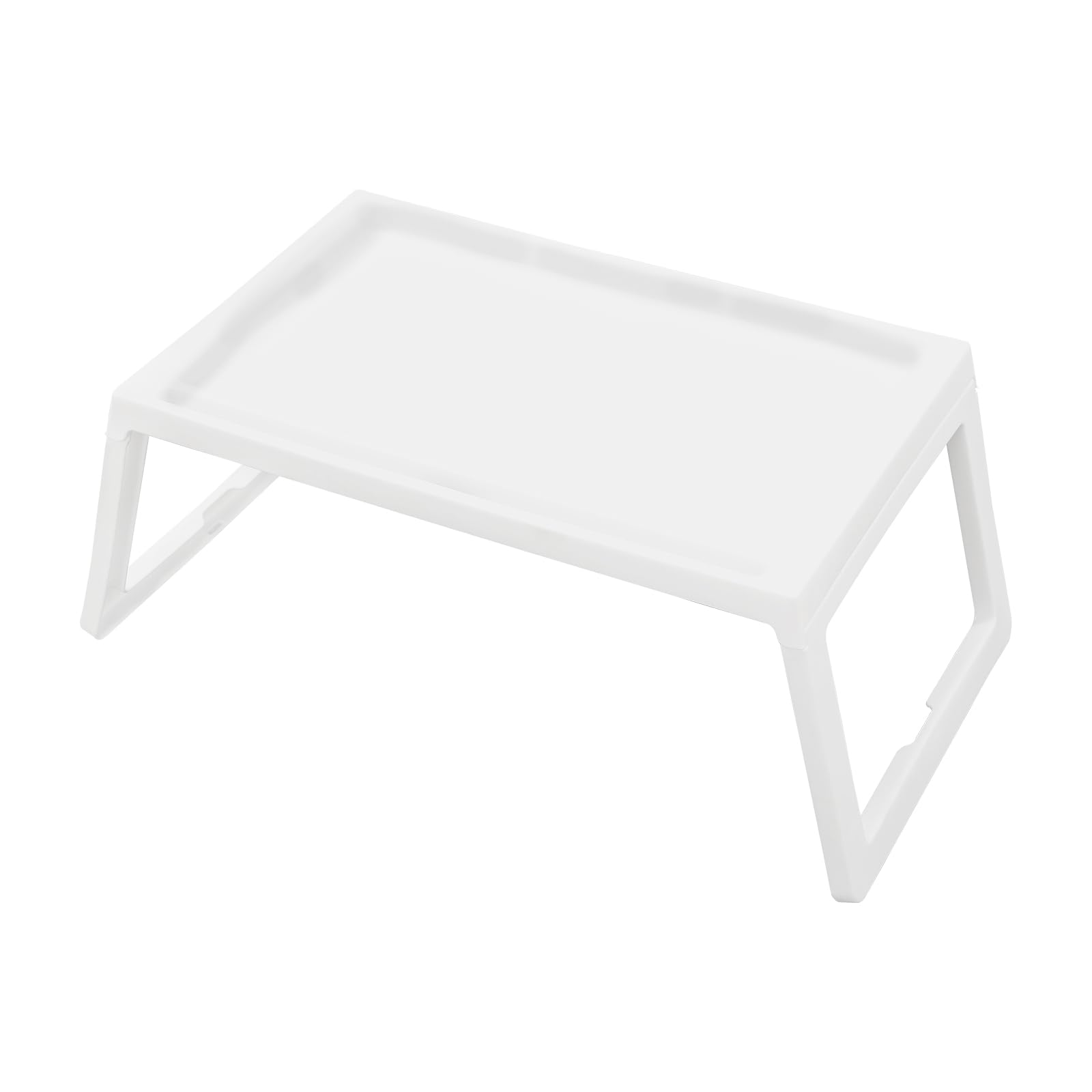 4 tabletas de cama con patas plegables, mesa de cama de plástico blanco, bandeja de desayuno para bandeja de cama, limpieza sin esfuerzo, bandeja de cama con ranura para teléfono móvil,