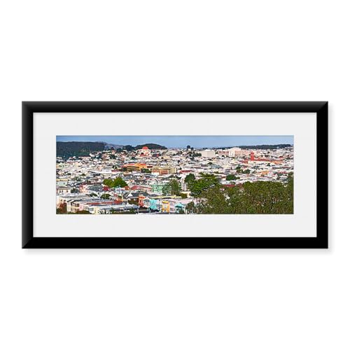 High angle view of colorful houses in a city, Richmond District, Laurel Heights, San Francisco, California, USA by Tom Sheckels, Framed Photography Print, City, Framed 36x12