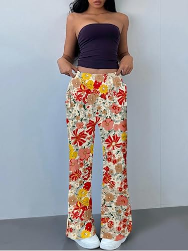 Women Christmas Print Lounge Pants Casual Wide Leg Pajama Bottoms with Pockets Elastic Waist Holiday Relaxed Trousers2