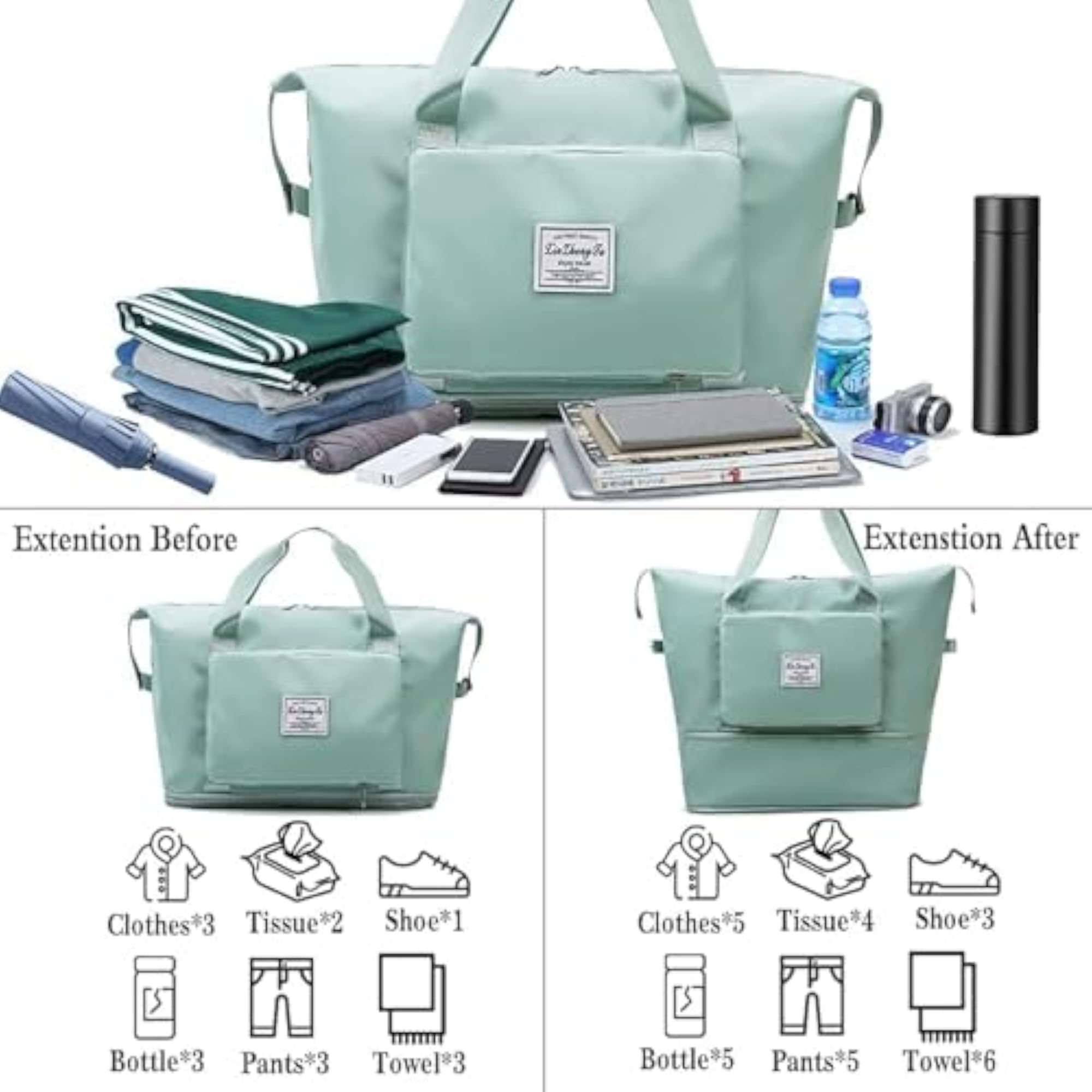 Large Capacity Folding Travel Duffel Bag, Waterproof Carry-On