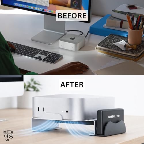 Image of Desktop Mount for Mac mini M4 & M4 Pro | Airflow Design & Quick Power Button Access | SSD Holder | Cable Organiser | Mac mini Stand 2026 (Silver)