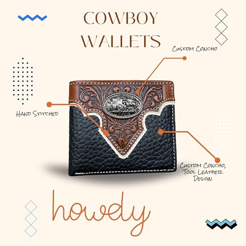 Men’s Short Leather Wallet – Tooled Top Inlay with Cowboy Praying at Cross Concho – Christian Western Bifold Wallet for Ranchers, Cowboys & Faith-Based Gifts4