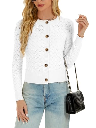 Image of Women's Long Sleeve Cropped Knitted Sweater Cardigan Button Down Open Front Knitted Shrug Sweaters