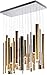 ET2 E10017-MPLT Flute Mini Multi-Colored Metal Tubes Large LED Linear Pendant Ceiling Lighting, 35-Light 119 Total Watts, 24" H x 12" W x 36" L, Chrome/Bronze/Brass