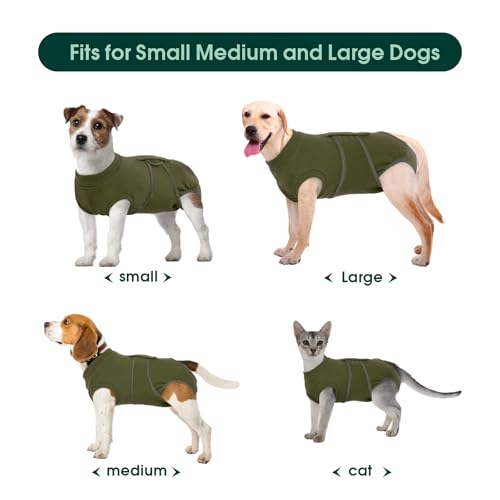 Kuoser Hundebody Nach Op Hündin Hundebody Nach Kastration Rüde Body für Hunde Nach Op, Atmungsaktiv Body Hunde Nach Op Rüde Op Body Hund Kastration Hündin, E-Halsband Alternative für Hund, Grün L