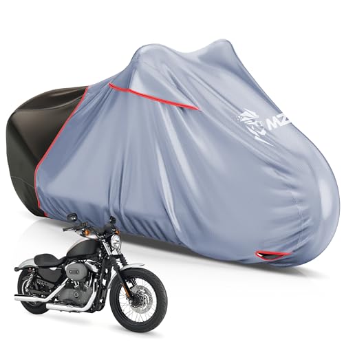 Image of MZS Motorcycle Cover Waterproof Outdoor, Heavy Duty All Season Weather Protection with Cotton Lining Vents Night Reflective Lock Holes Storage Bag fits up to 96 inch Motorcycle Powersports Vehicle Cover