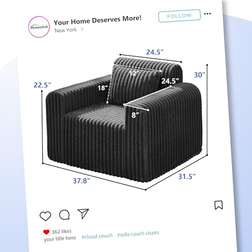 Image of Hobestluk Single Sofa Foam Couch Sofa for Small Spaces Comfy Sofas with Removable Cover Furry Couch with Pillows for Living Room, Bedroom, Apartment, Office (Black, Standard)