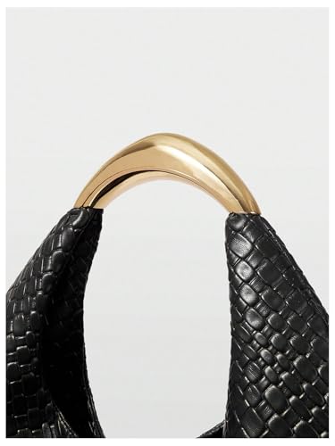 Image of QWINEE Women's Woven Handbag Elegant Clutch Purse Metal Top Handle Cresent Evening Bag Retro PU Leather Clutch Purse
