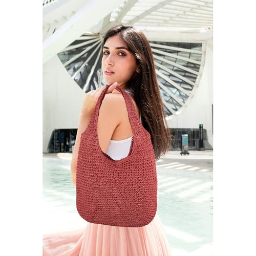 Image of Women Large Straw Beach Bag Handmade Woven Shoulder Bags Hobo Tote Handbag Purse for Summer
