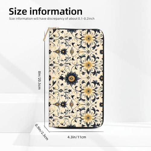 Leather Thin Slim Wallets for Women & Men - Retro Pattern A 1 Print Card Wallet Holder with Zipper2