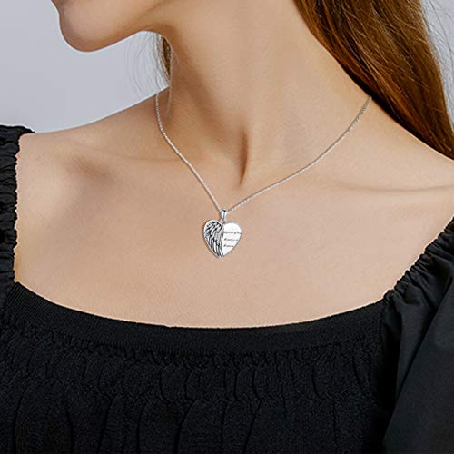 Chenghong Angel Wings Locket Necklace 925 Sterling Silver Guardian Heart Shaped Locket Memorial Necklace That Hold Pictures Memory Jewelry Gifts For Women Girls #TOP2