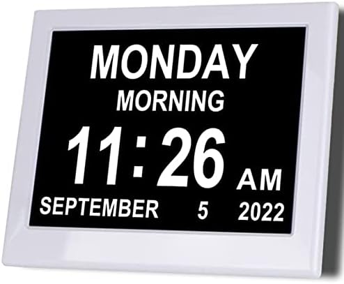 KASTISS Digital Day Calendar Clock - Clock for Elderly, Programmable Medication Reminder,with 8" Large Screen Display Suitable for Visually Impaired(White)