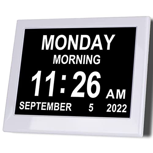 Kastiss Digital Day Calendar Clock - Clock For Elderly, Programmable Medication Reminder,With 8" Large Screen Display Suitable For Visually Impaired(White) #TOP14