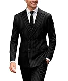 UNINUKOO Men's Suits 2 Piece Pinstripe Double Breasted Tuxedo Suit for Men Slim Fit Formal Dress Blazer Jacket Pants US Size XXL Black