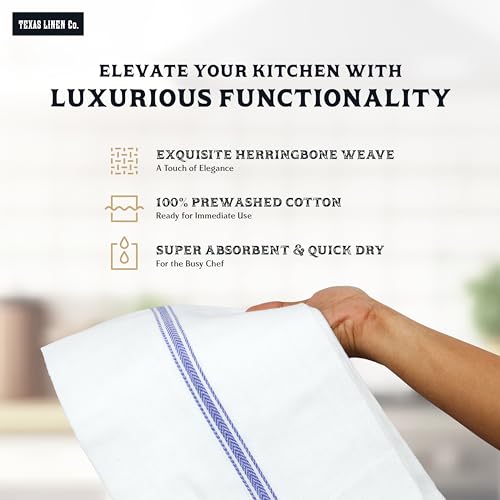 TEXAS LINEN CO. Kitchen Towels Set - 100% Cotton Dish Towels for Kitchen - Pack of 12 Super Absorbent Kitchen Hand Towel - Blue Tea Towels - Quick Dry & Soft Durable Dish Cloths - 15”x25”, Blue Stripe