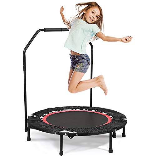 Eloklem Cama elástica Fitness en Interiores, Sports Trampolín Fitness Plegable con Apoyabrazos Ajustables Trampolín para Niños Adultos Gimnasio (Ø 102cm, Rojo Cereza)