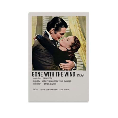 Póster de película retro de película Gone con el viento épico histórico romántico, arte de pared, lienzo estético, póster vintage de música y películas, pintura decorativa para sala de estar