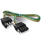 Trailer Wire Extension 4-Way 4 Pin Plug, 4 Wire 4-Flat Connector with Male & Female Plug 18 AWG 26 inch Hitch Light Trailer Wiring Harness Extender