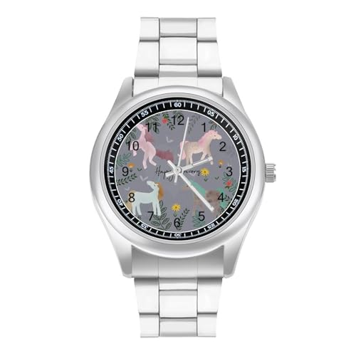Unicorn Clipart Casual Wrist Watches for Men Classic Business Dress Watch Big Face for Work Gym