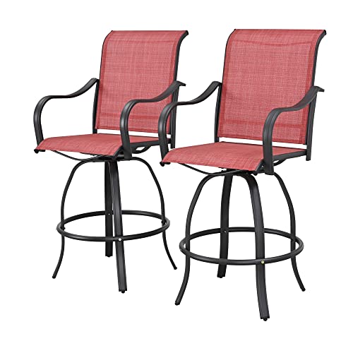 Image of LOKATSE HOME Bar Height Swivel Outdoor Chairs High Back Patio Stools with Arms Set of 2 for Lawn Backyard Garden Red, Tesling