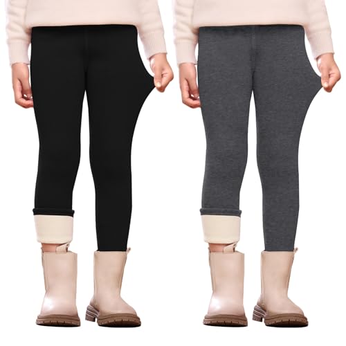 Leggings Térmicos Niña Invierno Mallas Forradas Pantalones Cálidos Polar Elásticos Suaves para Niñas 110 Gris Oscuro + Negro