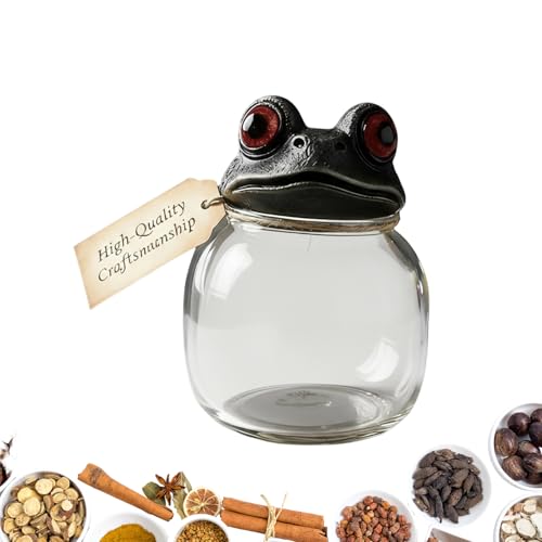 Generisch WitchyFrog - Juego de 3 botes de especias con soporte decorativo, color negro con ojos rojos, organizador de especias