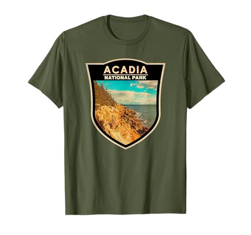 Acadia National Park Maine Watercolor Badge T-Shirt