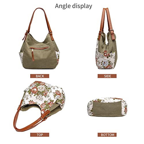 Image of Worldlyda Women Canvas Hobo Purse Multi Pocket Tote Shopper Shoulder Bag Casual Top Handle handbag with Embroidery Ethnic