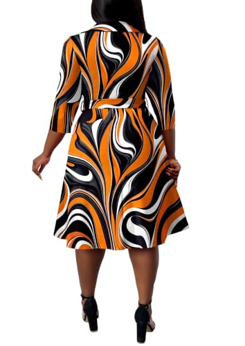 Image of FANDEE Plus Size Midi Dress for Women - Printing Summer Dresses for Wedding Guest Cocktail Party 3 /4 Sleeve V Neck(L-5XL)