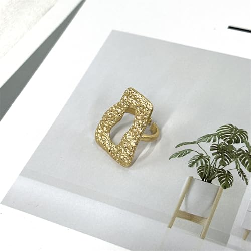 Fashion Rectangle Statement Open Ring for Women Unique Gold Plated Hammered Irregular Geometric Adjustable Promise Finger Rings Comfort Fit Fashion Minimalist Trendy Jewelry for Her4